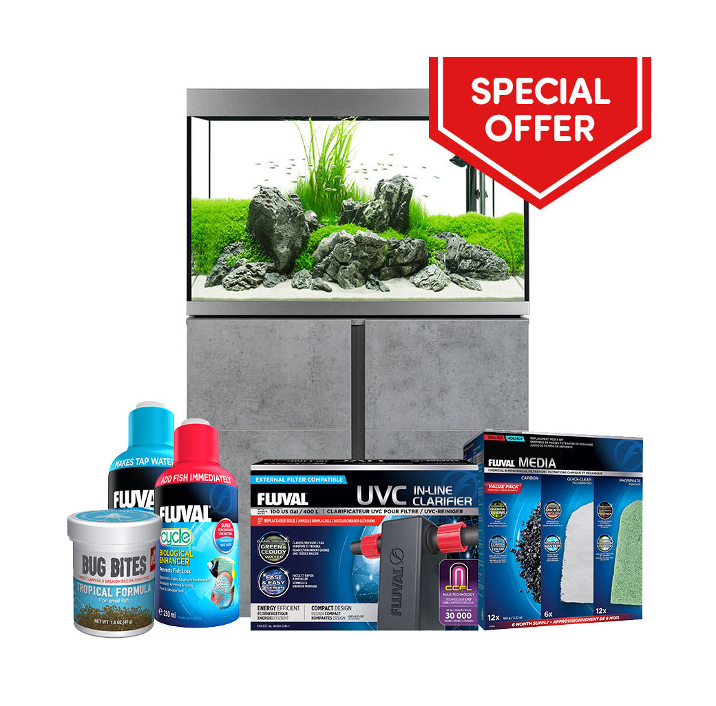 Fluval Siena 270 Aquarium & Cabinet Set - Chicago Concrete with Free Bundle