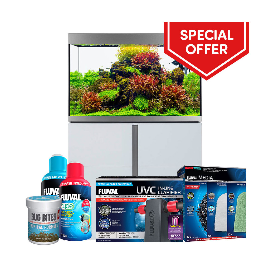 Fluval Siena 270 Aquarium & Cabinet Set - White with Free Bundle