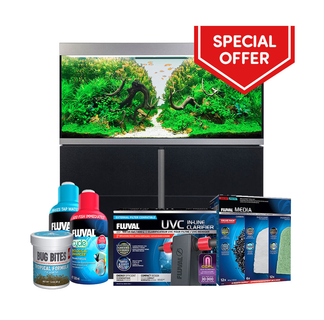 Fluval Siena 330 Aquarium & Cabinet Set - Black with Free Bundle