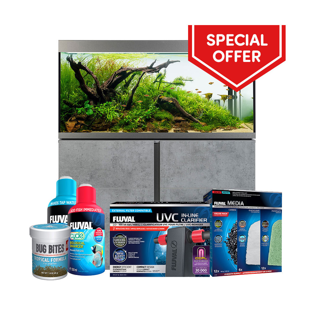 Fluval Siena 330 Aquarium & Cabinet Set - Chicago Concrete with Free Bundle 