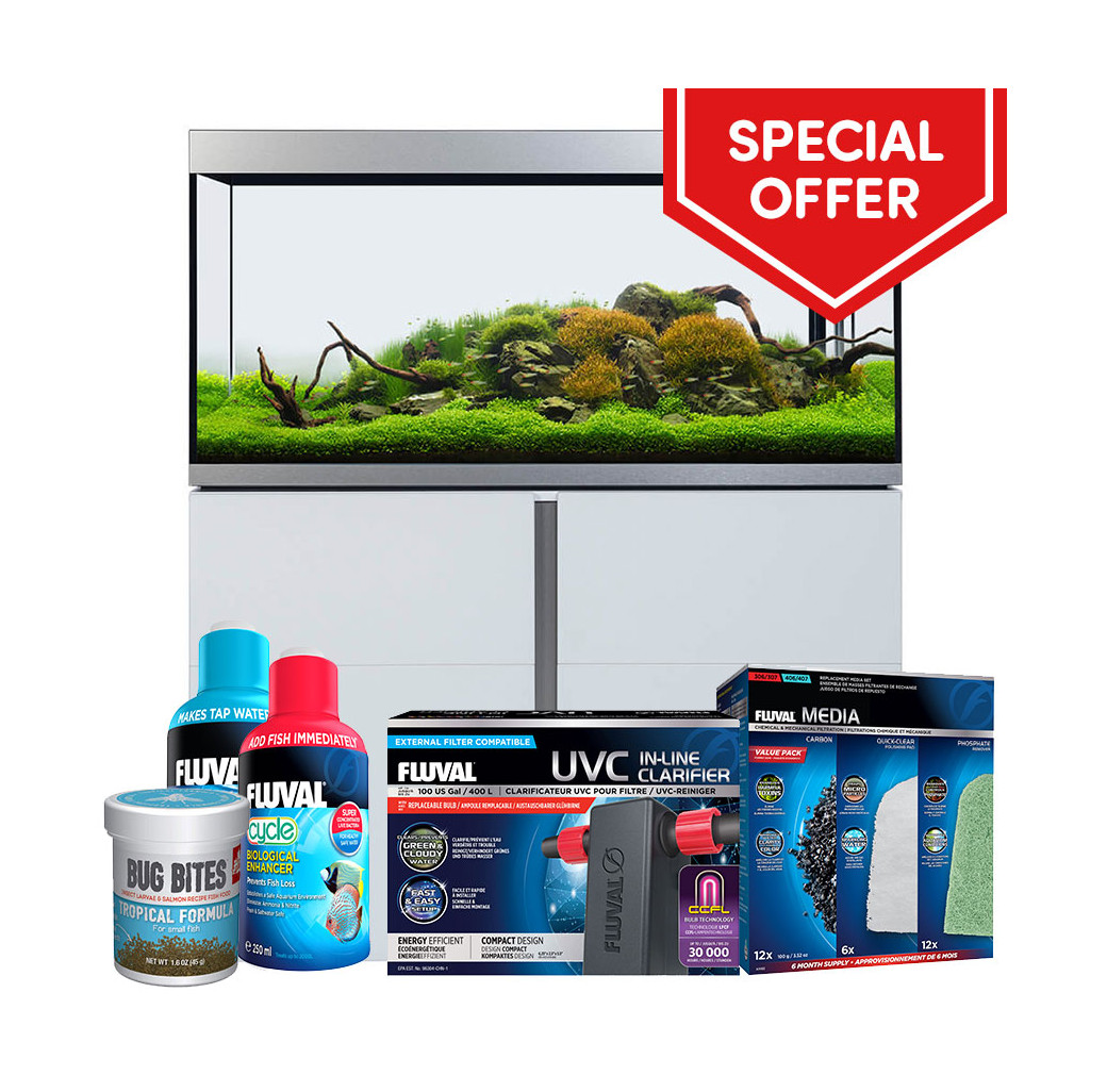 Fluval Siena 330 Aquarium & Cabinet Set - White With Free Bundle 