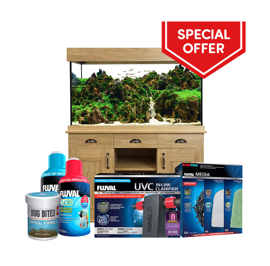 Fluval Shaker 345 Aquarium & Cabinet Set With Promotional Bundle Oak