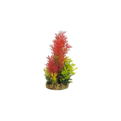 Classic Gravel Base Artificial Plant - Red & Yellow Fern (16cm)