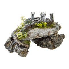 ruined castle and plants, aquarium ornament.