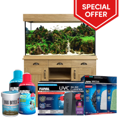 Fluval Shaker 345 Aquarium & Cabinet Set With Promotional Bundle Oak